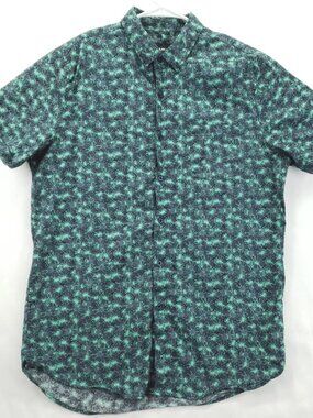 Molokai Surf Co Shirt Mens Large Black Green Short Sleeve Classic Button-Down